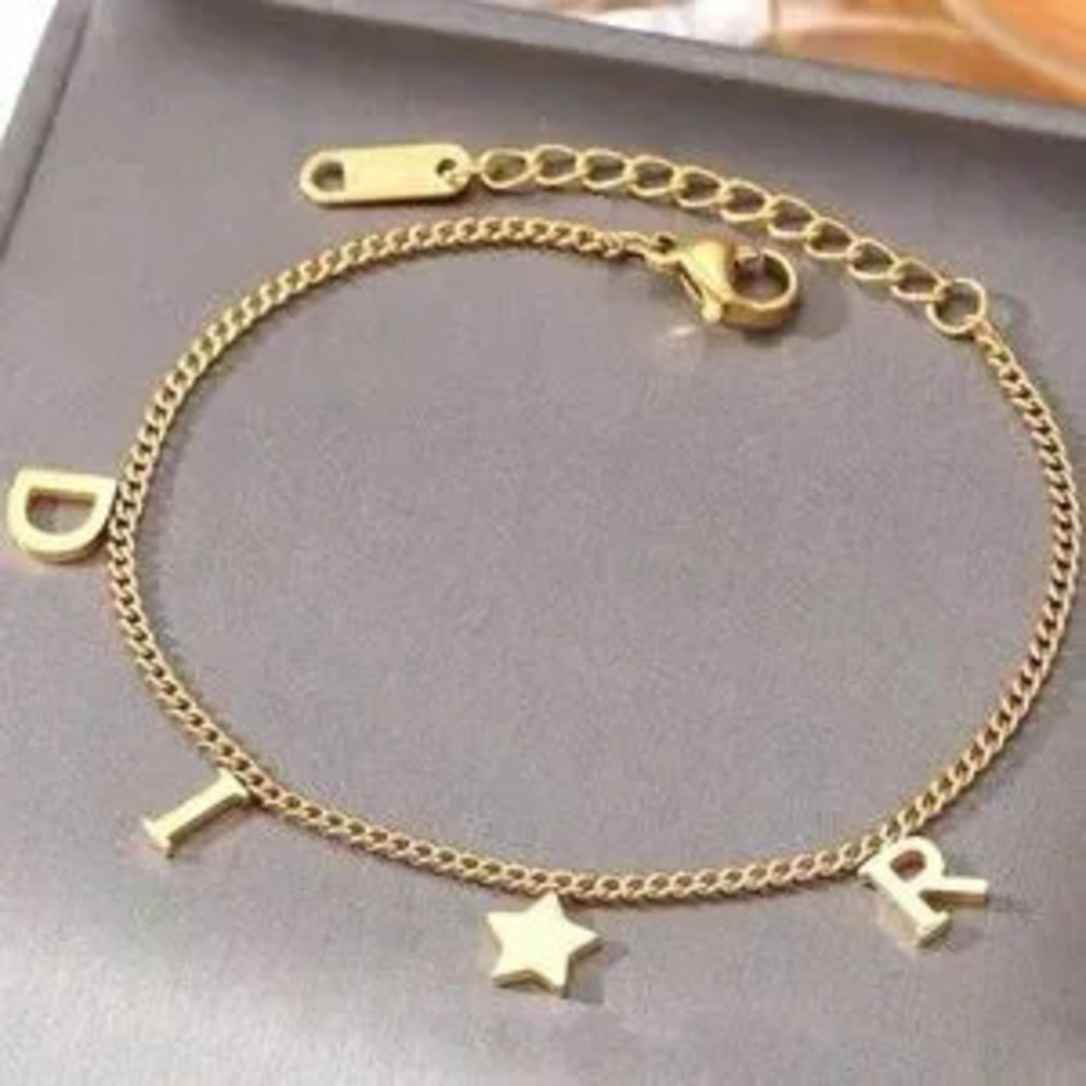 Gold Plated Stainless Steel Letter Charm Bracelet - Star Accent